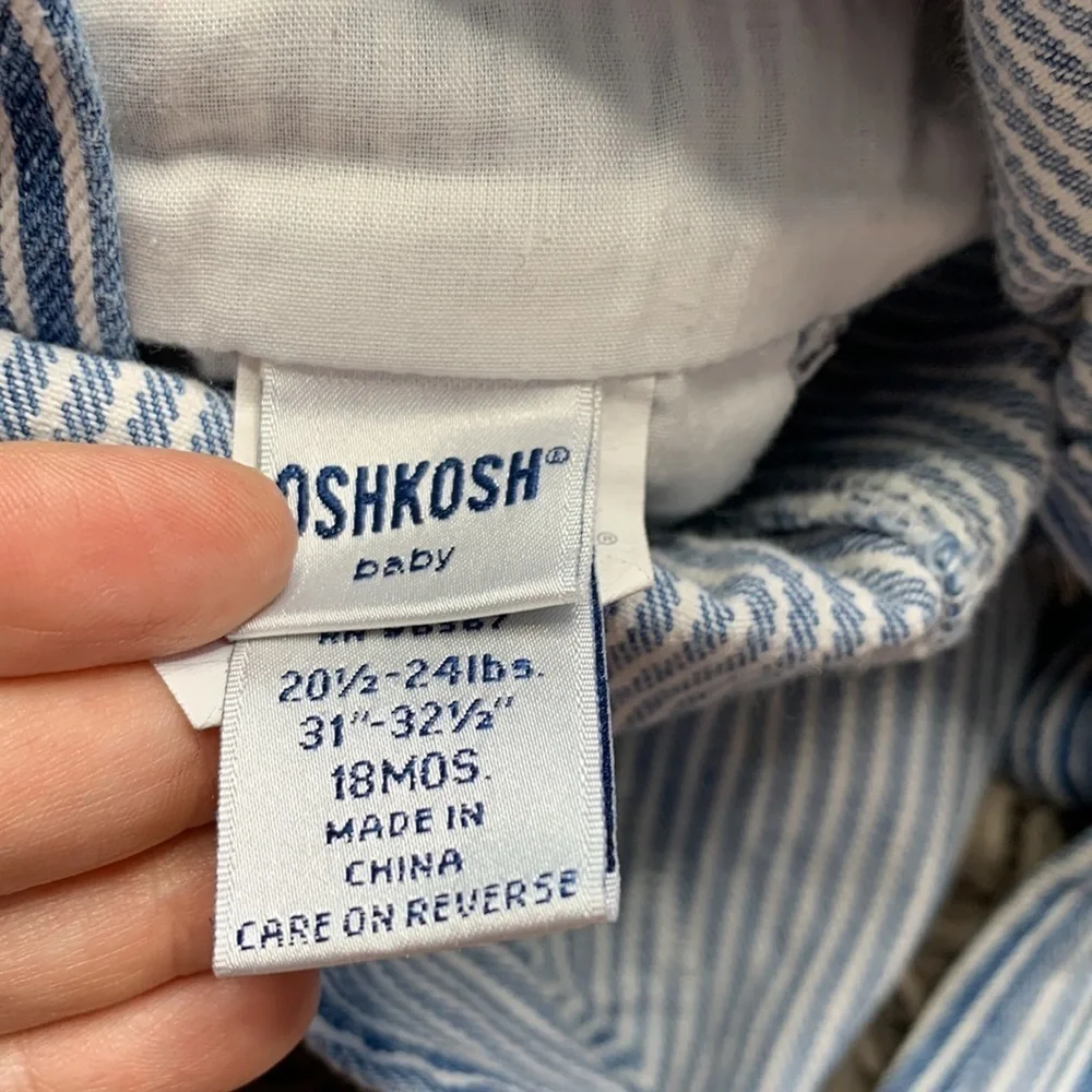 OshKosh B'gosh Vestbak Vintage Striped Denim Overalls sz 18 months